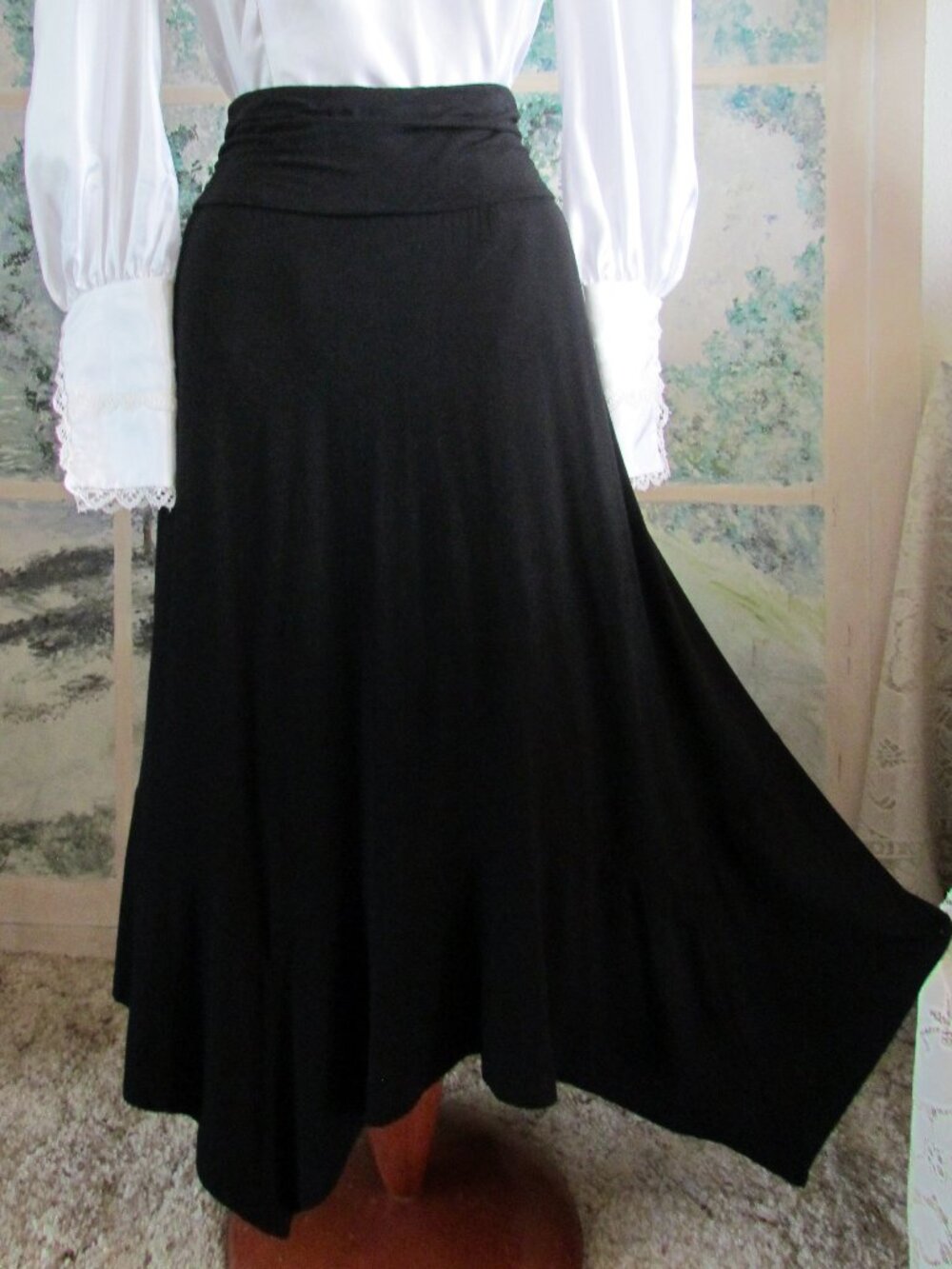 BLACK DJT SKIRT, ASYMMETRICAL HEM, PULL-ON COMFY STRETCH, XL, THEATER COSTUME